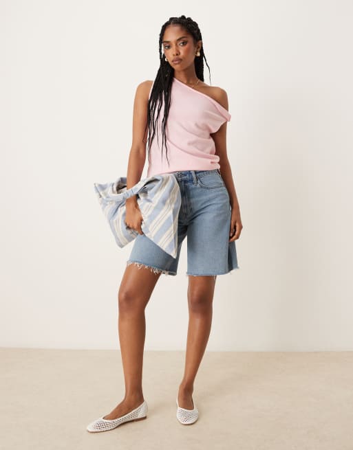 ASOS DESIGN structured knit off shoulder top in pink, 2 of 4