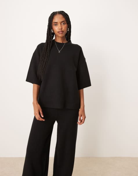 ASOS DESIGN structured knit t shirt in black