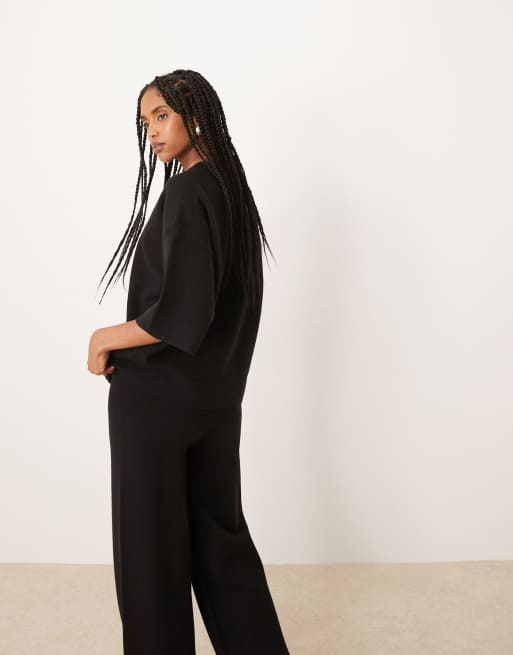 ASOS DESIGN structured knit t shirt in black, 4 of 4