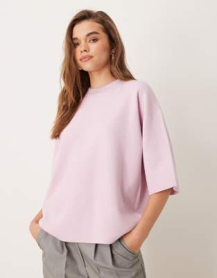 structured knit t shirt in pink