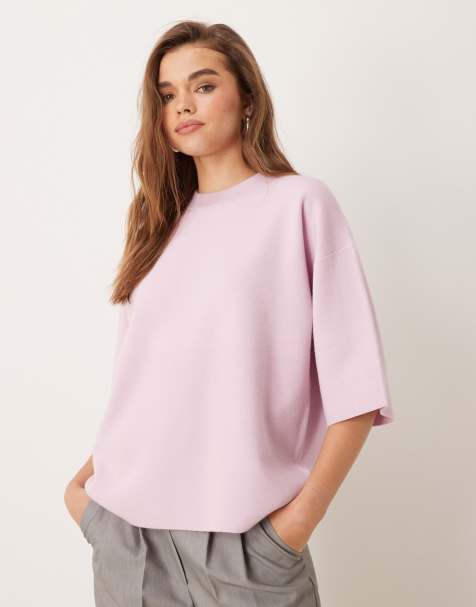 ASOS DESIGN structured knit t shirt in pink - view 1
