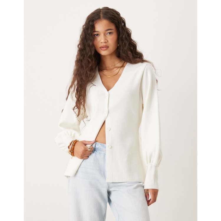 ASOS DESIGN structured knit v neck nipped waist volume
