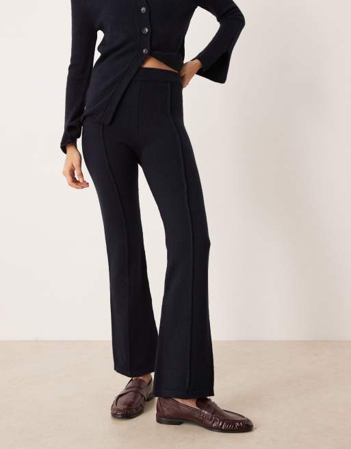 ASOS DESIGN structured knitted fit and flare trouser co-ord in navy, 2 of 5