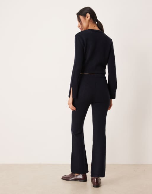 ASOS DESIGN structured knitted fit and flare trouser co-ord in navy, 4 of 5