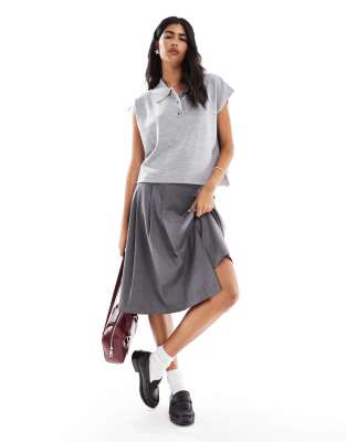 Asos Design Structured Knitted Polo In Gray