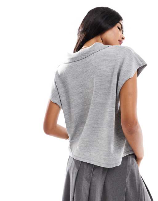 ASOS DESIGN structured knitted polo in gray