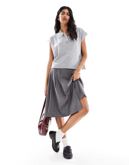 ASOS DESIGN structured knitted polo in gray
