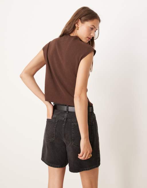 ASOS DESIGN structured knitted top with cap sleeve in chocolate, 3 of 4