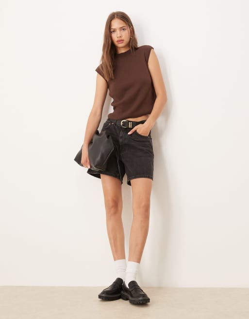 ASOS DESIGN structured knitted top with cap sleeve in chocolate, 4 of 4
