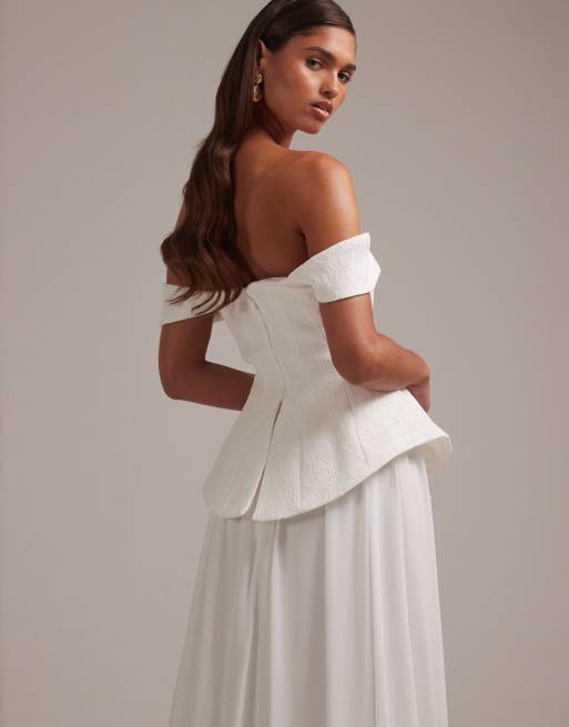 ASOS DESIGN structured lace bodice maxi wedding dress with chiffon skirt in  ivory | ASOS