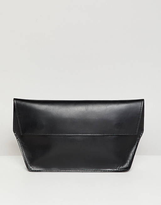 ASOS DESIGN structured leather foldover clutch bag | ASOS
