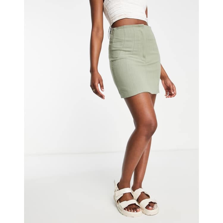 Summer Long Khaki A Line Skirts 2022 Women Simple Ruffle Hem High