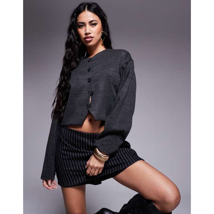 ASOS DESIGN structured long sleeve cropped cardigan top in charcoal ASOS