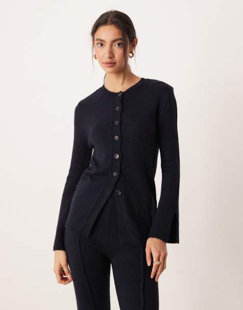 ASOS DESIGN structured longline crew neck cardigan in navy - part of a set - view 1