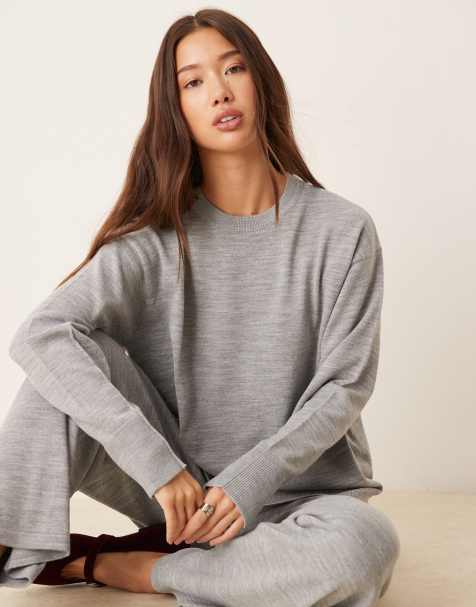 ASOS DESIGN structured longline jumper with seam detail in grey