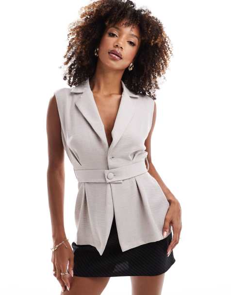 ASOS DESIGN structured longline waistcoat in stone - view 1
