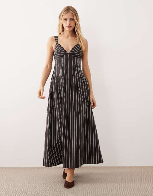 ASOS DESIGN structured midaxi cami slip dress in brown stripes, 2 of 4