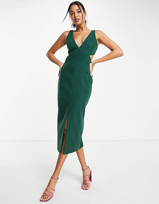  structured midi dress in brushed tailored fabric 