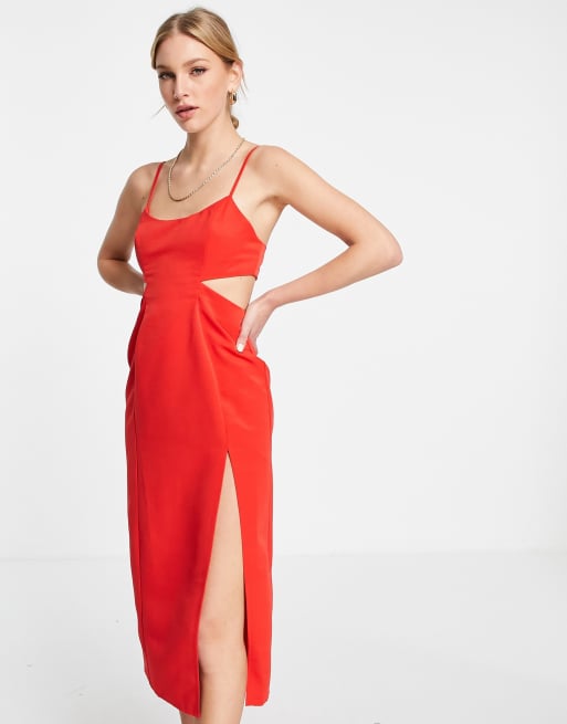 Asos red shop silk dress