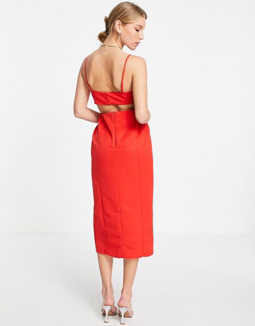 Asos red midi dress sale