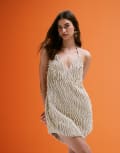 [ASOS DESIGN] ASOS DESIGN structured mini dress with 3D beading in cream-White 12 CREAM