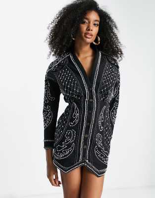 asos design structured mini dress with pearl embellishment ASOS LUXE Pearl Embellished Mini Dress