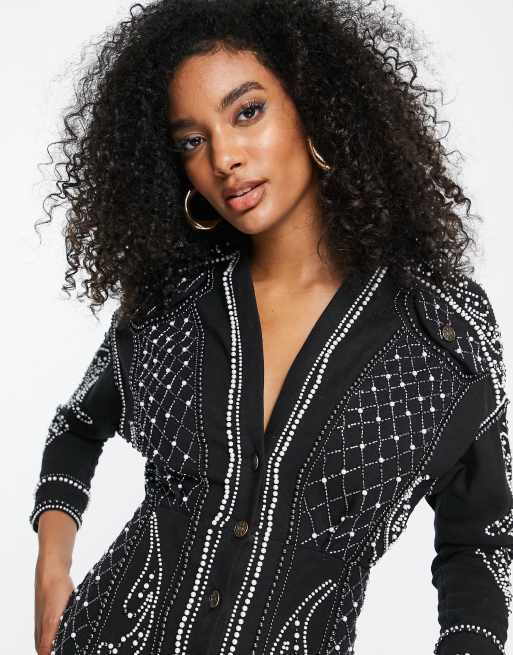 ASOS DESIGN structured mini dress with pearl embellishment | ASOS