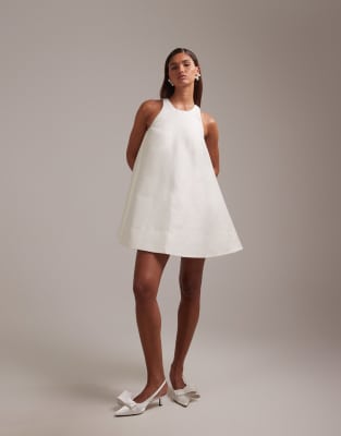 Asos Design Structured Mini Shift Wedding Dress In White