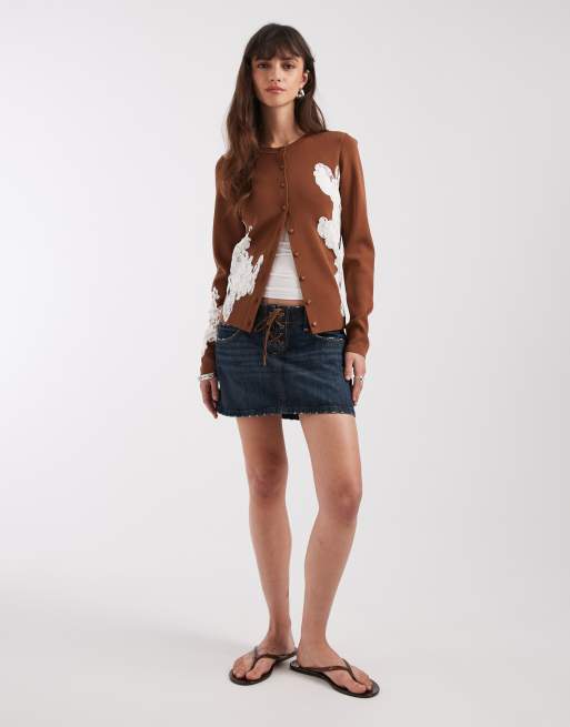 ASOS DESIGN structured neat fit lace detail cardigan co-ord in auburn, 3 of 4