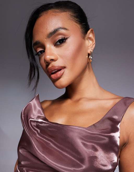 ASOS DESIGN structured one shoulder sculpted hem mini dress in mocha