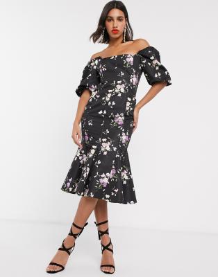 peplum midi dress with sleeves
