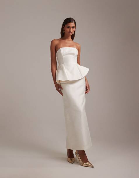 ASOS DESIGN structured overlay wedding dress with pencil skirt in ivory