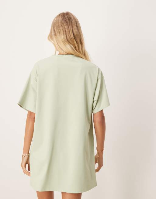 ASOS DESIGN structured oversized T-shirt mini dress in sage | ASOS