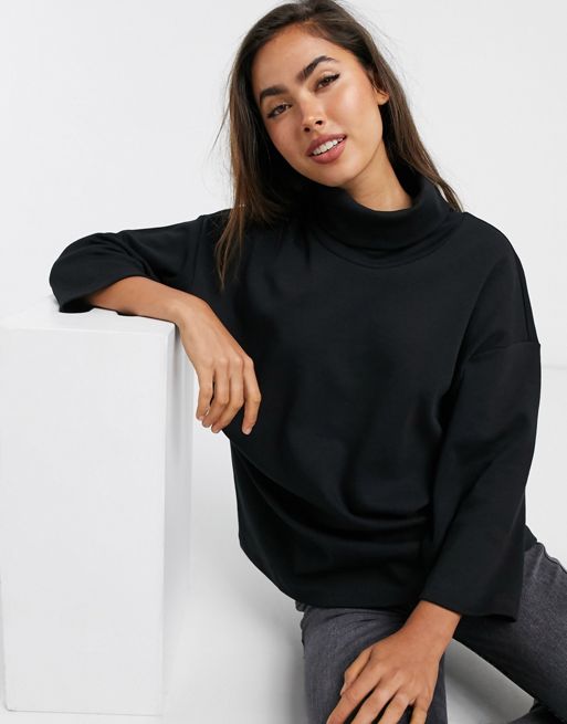 ASOS DESIGN structured oversized top with high neck in black | ASOS