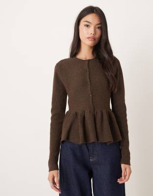 Asos Design Structured Peplum Hem Cardigan In Brown