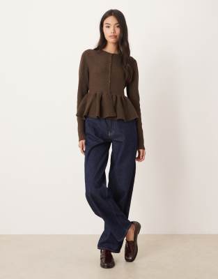 Asos Design Structured Peplum Hem Cardigan In Brown