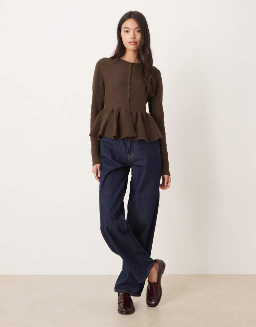 ASOS DESIGN structured peplum hem cardigan in chocolate