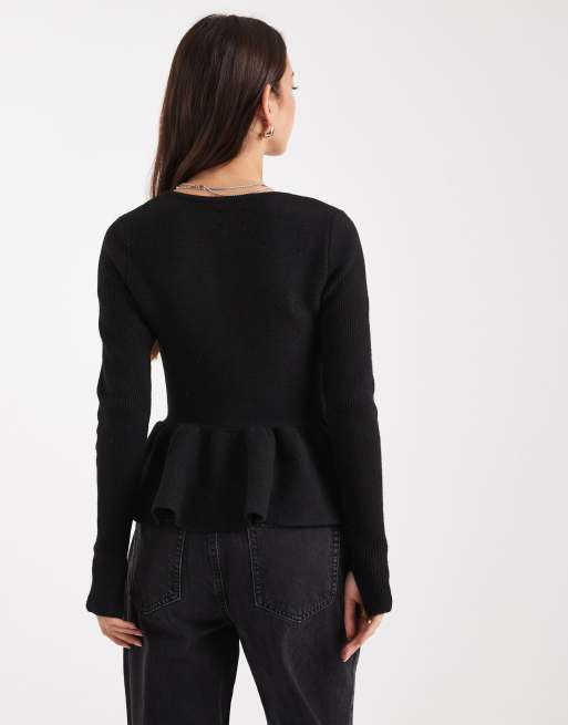 ASOS DESIGN structured peplum hem top in black, 2 of 4