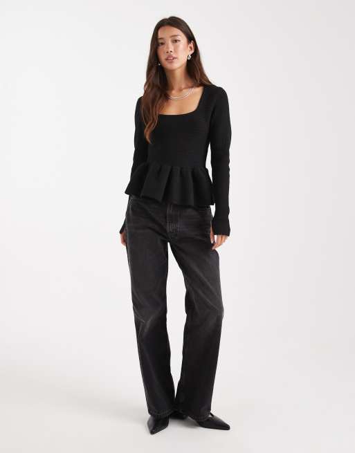 ASOS DESIGN structured peplum hem top in black, 3 of 4