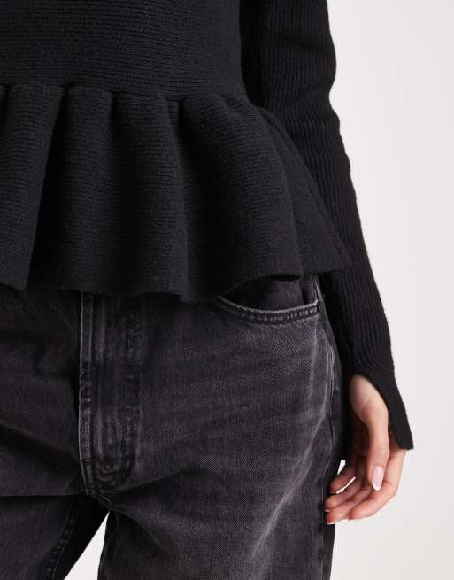ASOS DESIGN structured peplum hem top in black, 4 of 4