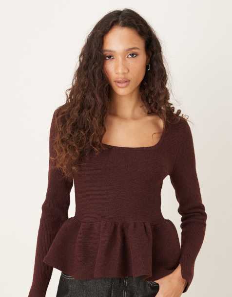 ASOS DESIGN structured peplum hem top in plum - view 1