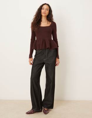 Asos Design Structured Peplum Hem Top In Burgundy