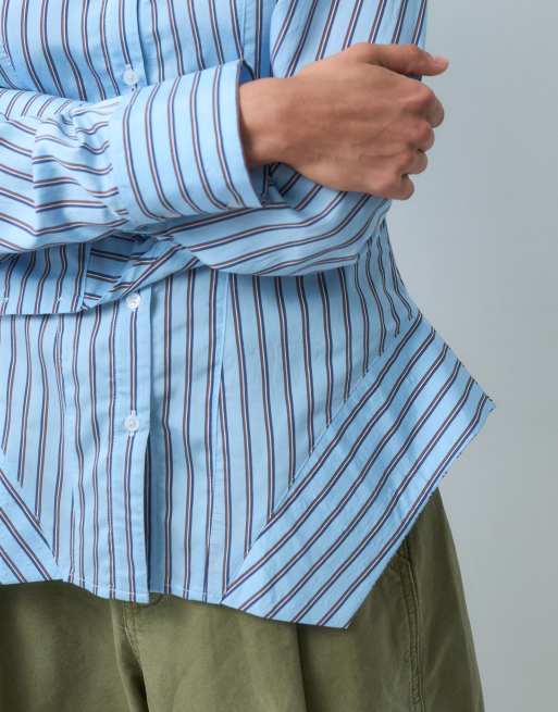 ASOS DESIGN structured peplum shirt with cinched in waist in stripe, 3 of 4