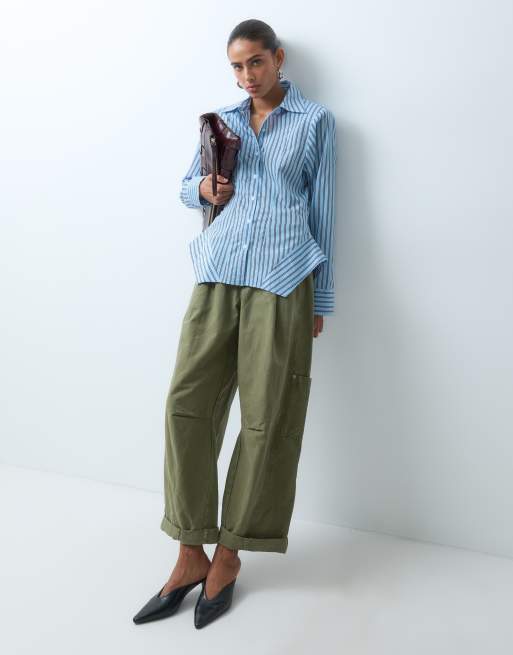 ASOS DESIGN structured peplum shirt with cinched in waist in stripe, 4 of 4
