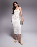 [ASOS DESIGN] ASOS DESIGN structured pleat bodice detail midi dress in off white 4 Off white