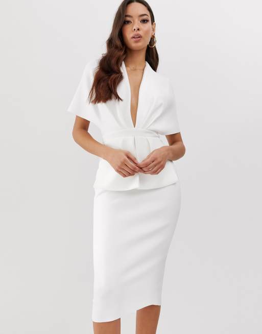 ASOS Deep Plunge Split Maxi in White