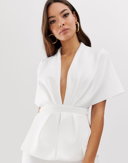 Asos design structured plunge kimono midi 2025 dress with peplum