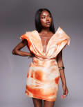 [ASOS DESIGN] ASOS DESIGN structured plunge mini dress in orange abstract print-Multi 8 Orange print