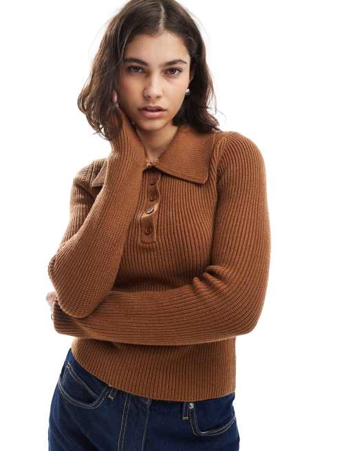 ASOS DESIGN structured polo top in toffee