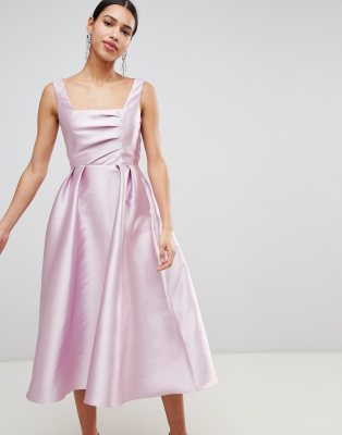 ASOS DESIGN Structured Prom Midi Dress With Square Neck | ASOS